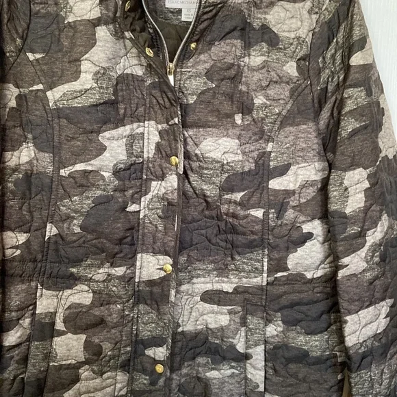 ISAAC MIZRAHI LIVE Green Camo Print Quilted Long Sleeve Zipper Front Jacket XS - Picture 4 of 13